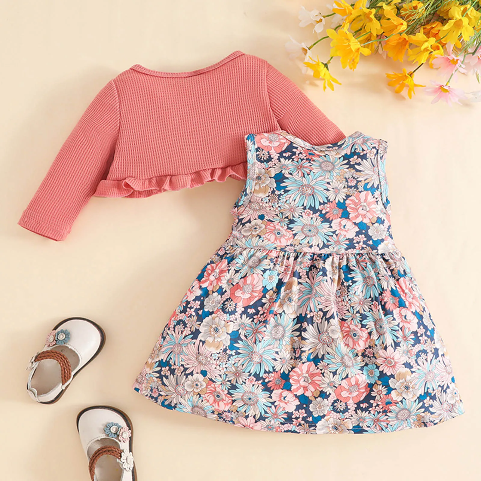 فستان كريزي 8 للأطفال الصغار، فستان كاجوال عصري للفتيات الصغيرات، قمصان بأكمام طويلة وطبعة زهور حلوة للفتيات