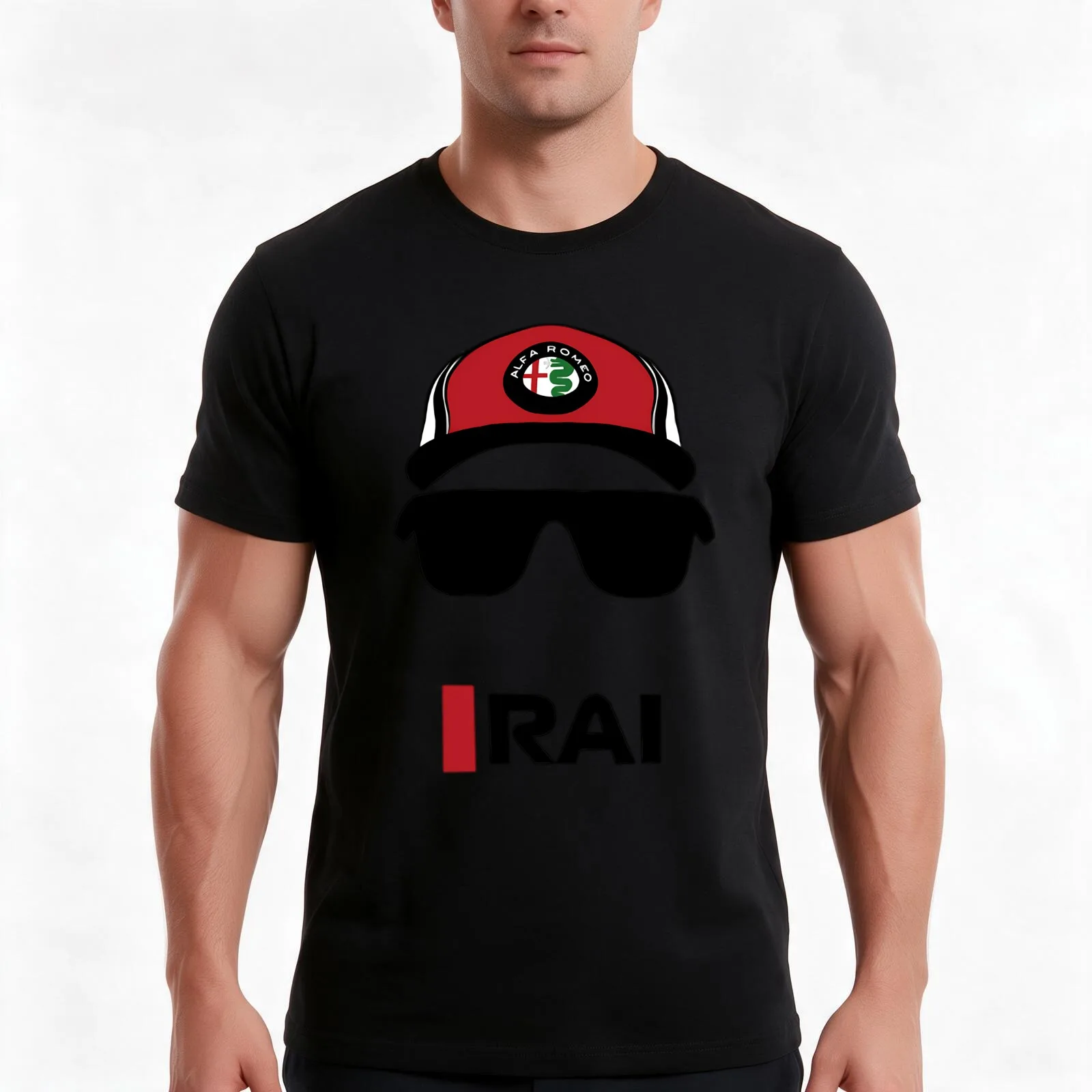 Raikkonen Glasses \t T-Shirt, Summer Casual Cotton Tee, Oversized Streetwear Tops, Vintage Graphic Print, Loose Fit Short Sleeve
