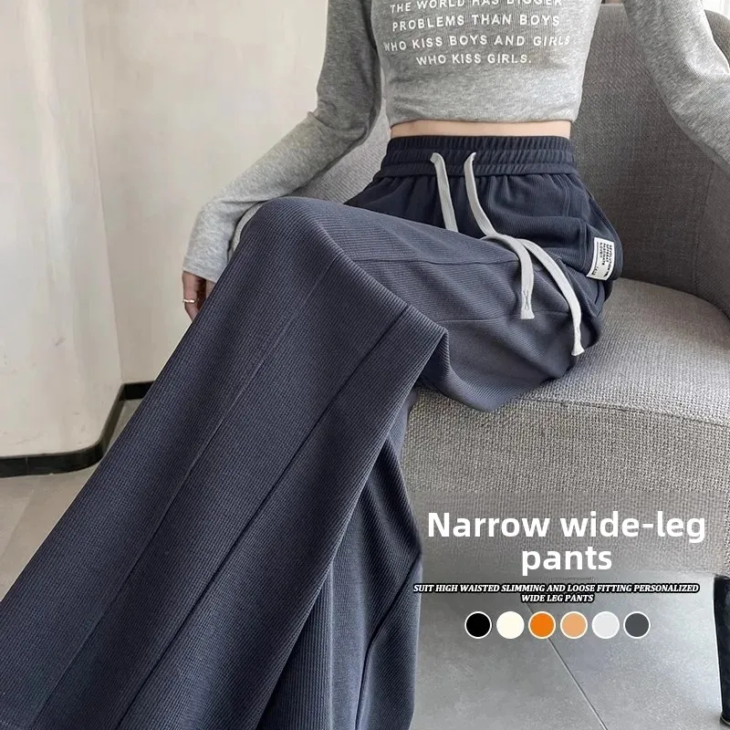 Spodnie damskie z szerokimi nogawkami, wysoki stan, luźny krój, wiosna, jesień, zima, nowy styl, zwiewne, proste, z paskiem 3D.