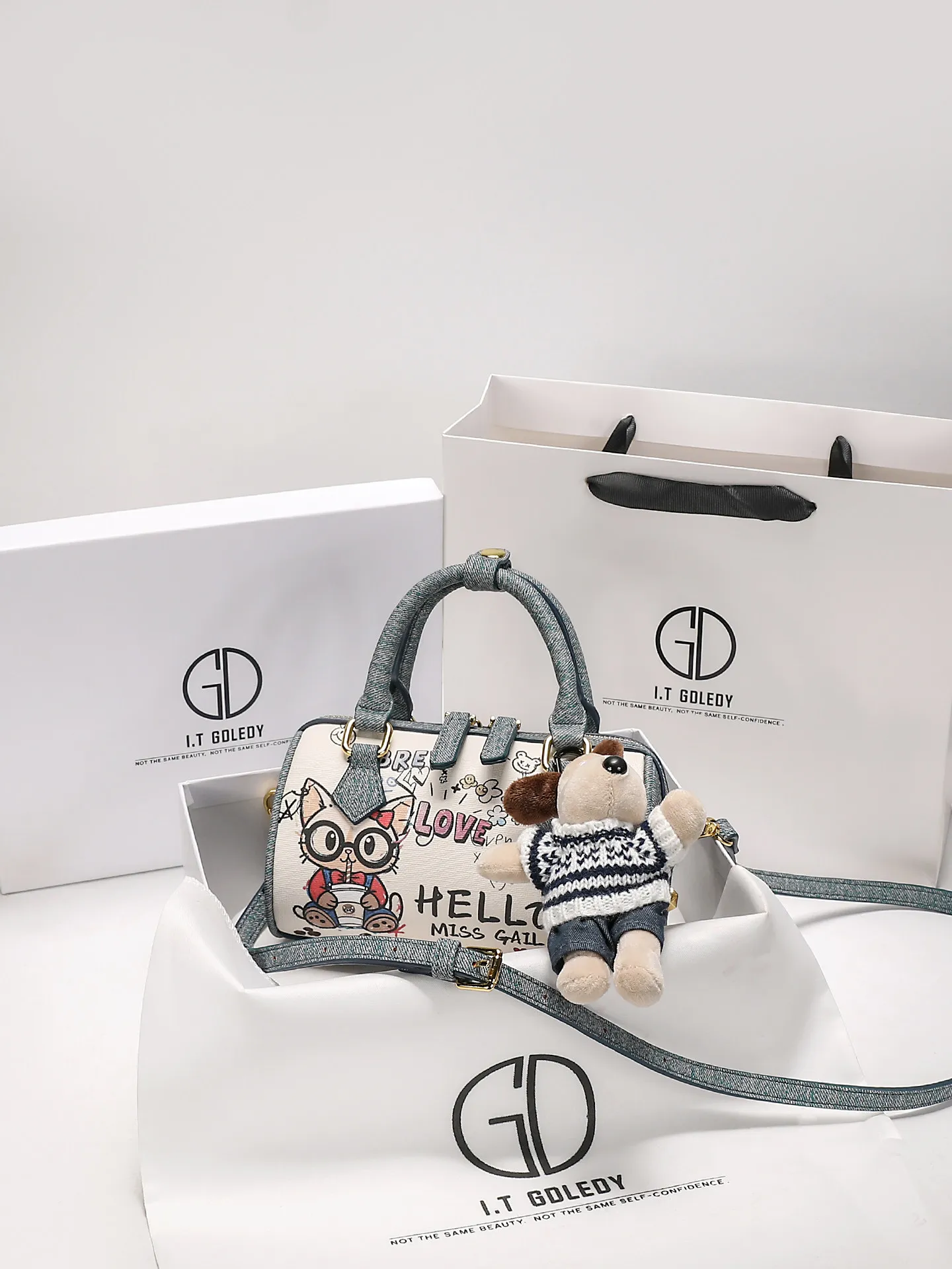 

Роскошная винтажная сумка-бостон с модным граффити и высококачественным джинсовым покрытием, новая трендовая женская сумка через плечо