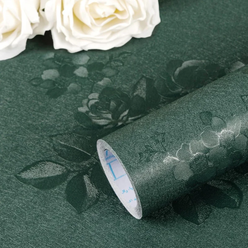

Green Peel and Stick Wallpaper, Gothic Floral Textured Dark Wall Paper Contact Paper 118X17., Renter Friendly Modern Kitchen