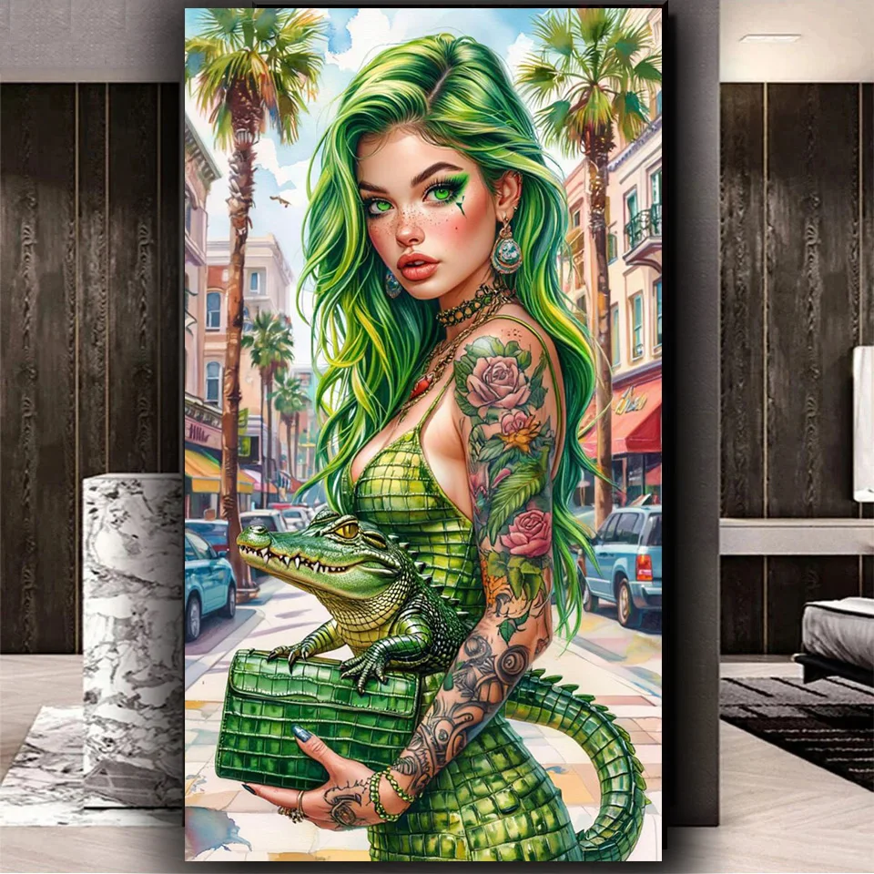 

mystical crocodile Lady Diy diamond art full crystal Square Diamond mosaic Jewelry cross stitch For Home Decor Large Size