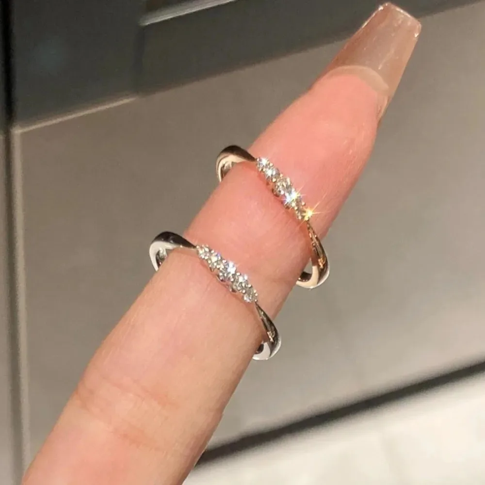 Simple Exquisite 925 Sterling Silver Shiny Micro-inlaid Zircon Opening Adjustable Rings for Women Designer Jewelry Accessories