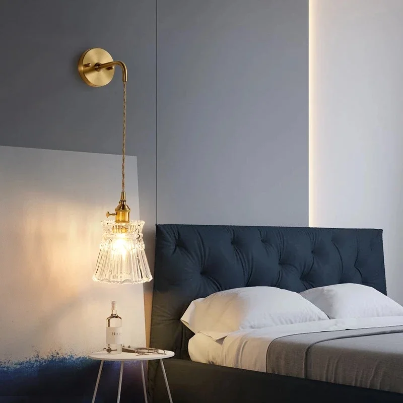 Nordic Glass Wall Lamp Beside Bedroom Bathroom Mirror Light American Style LED Wall Sconces Vintage Edison Lighting Luminaire