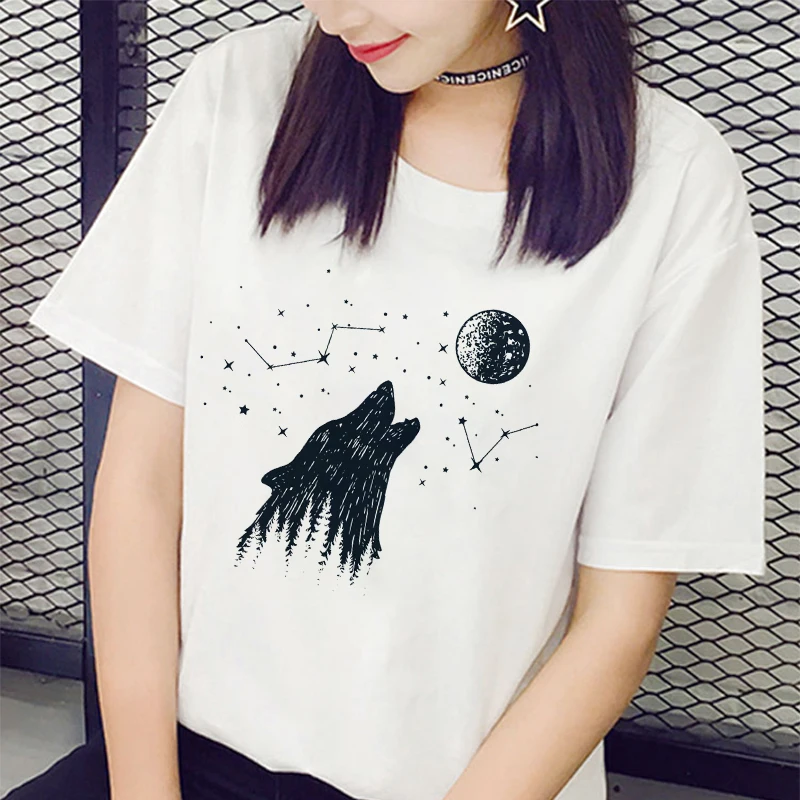 

Summer Harajuku White Tshirt Women Tops Fashion Short Sleeve Streetwear T-shirt Casual Space printing T Shirt Female clothing