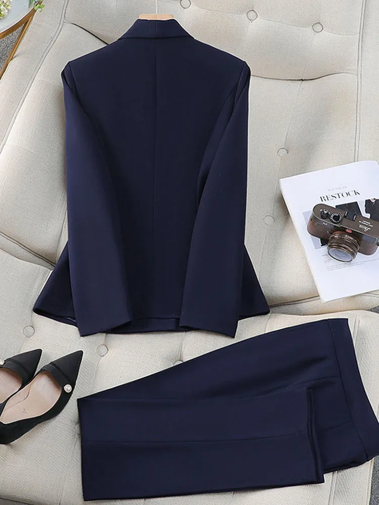 Office Lady Blazer Pant Sets 2 Piece Outfit Women's Suit Conjuntos Para Mujeres Elegant Matching Trousers Set Spring Autumn