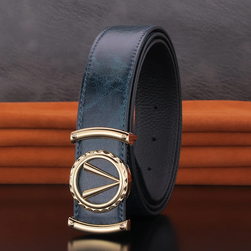 v字型レザーベルト-メンズ-カジュアルスタイル-若々しいグリーンカラー-スムースバックル-合金クラスプ-本革-多用途ベルト-ジーンズ用