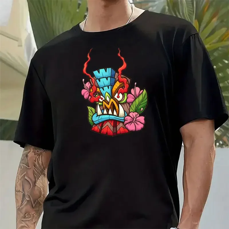 Funny Hawaiian Tiki Bar T-shirt Tiki Emoji Cartoon Men's T-shirt A Breathable and Casual Summer Short-sleeved Top XS-3XL