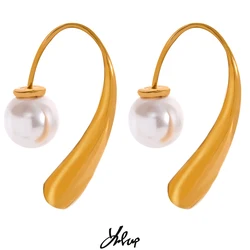 Yhpup Waterproof Minimalist Imitation Pearls Stainless Steel Personality Chic Earrings 18K Gold Plated Trendy Jewelry Women Gift