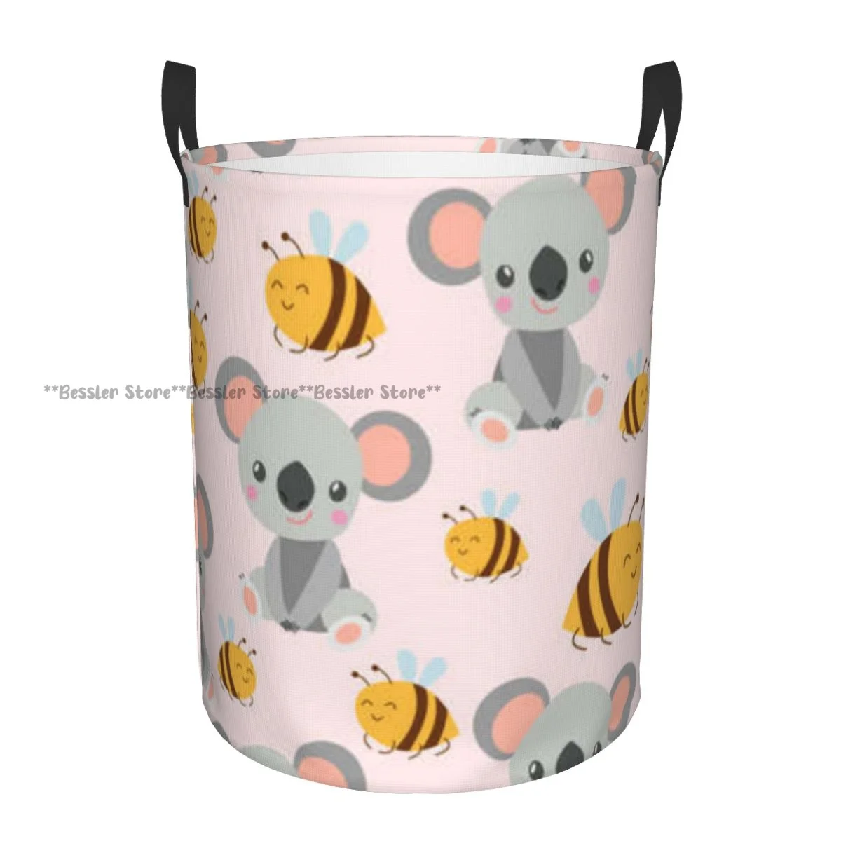 Folding Laundry Basket Cartoon Koala And Bees Round Storage Bin Collapsible Hamper Clothes Bucket Organizer