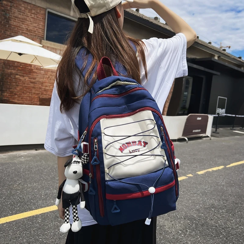 Unisex Nylon Women Backpack Large Capacity Panelled Backpack Waterproof Anti Theft College Schoolbags For Teenager Girls Travel