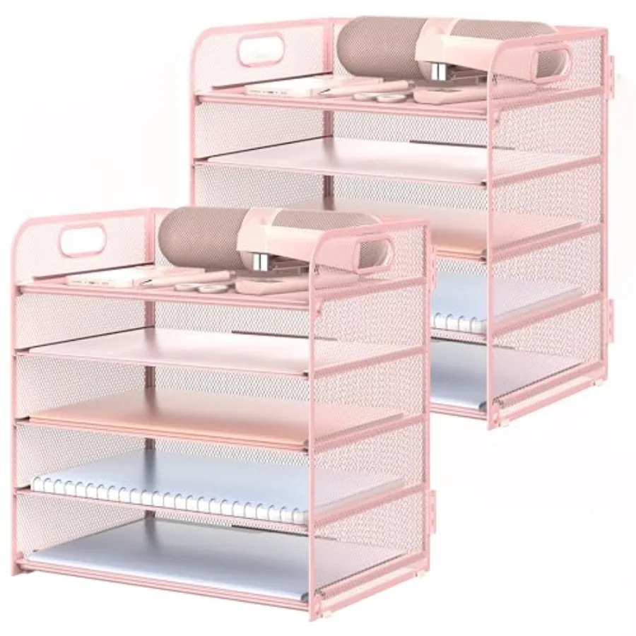 

Pack Letter Tray 5-Tier Desk Organizer File Paper Holder with Handle Metal Desktop Document Shelf Tray Office Classroom Organiz