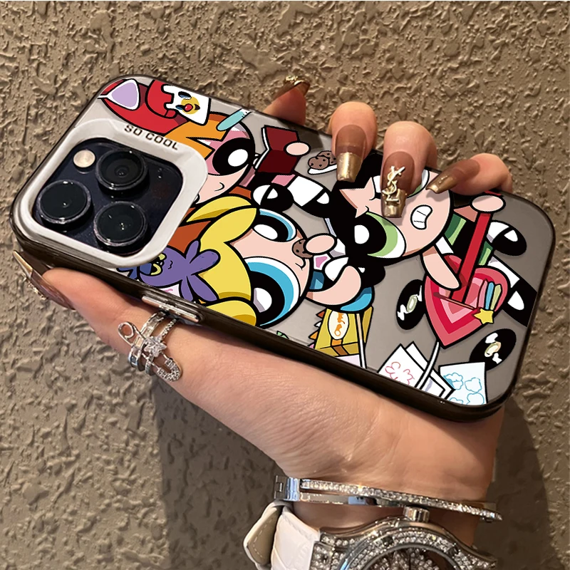 حافظة لطيفة للفتيات من P-Powerpuff لهاتف آيفون 17 16 15 14 13 12 11 Pro Max Plus 17 Air 16E X XR XS Max غطاء ممتص للصدمات صلب #5
