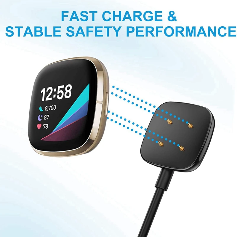 Doca de carregamento USB para Fitbit Sense e Versa 3 Smartwatch, cabo do carregador, 3.3 FT, 2Pack