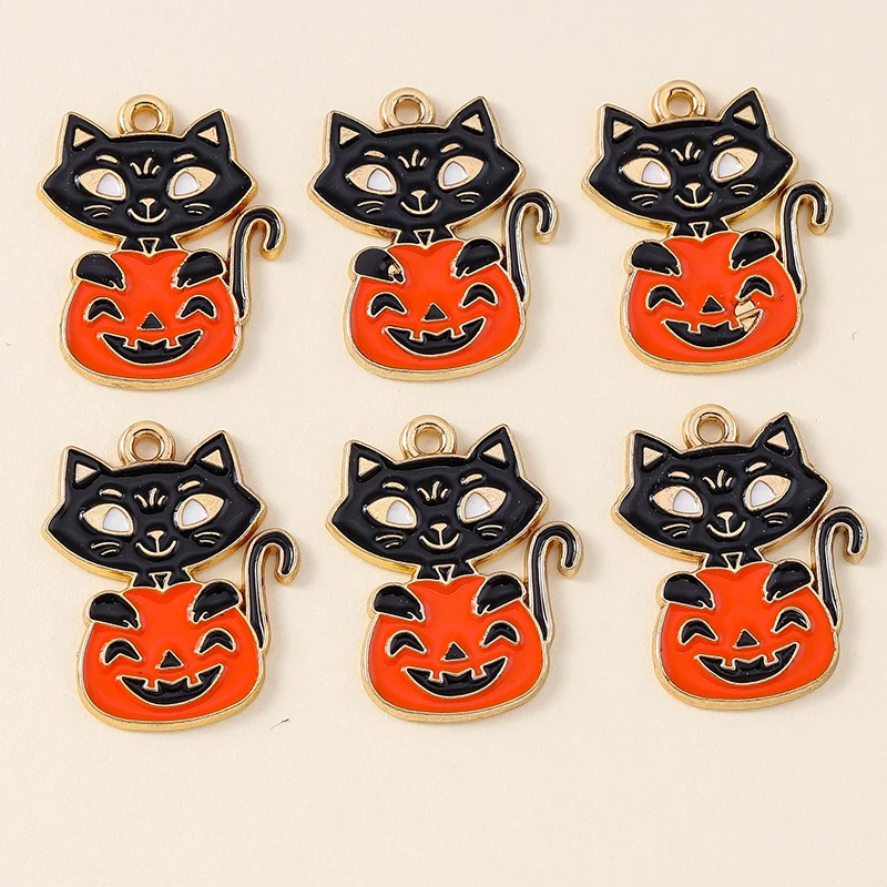 

20pcs Cartoon Animal Cat Charms Enamel Halloween Pumpkin Charms Pendants for Jewelry Making Earrings Necklaces DIY Crafts Gifts