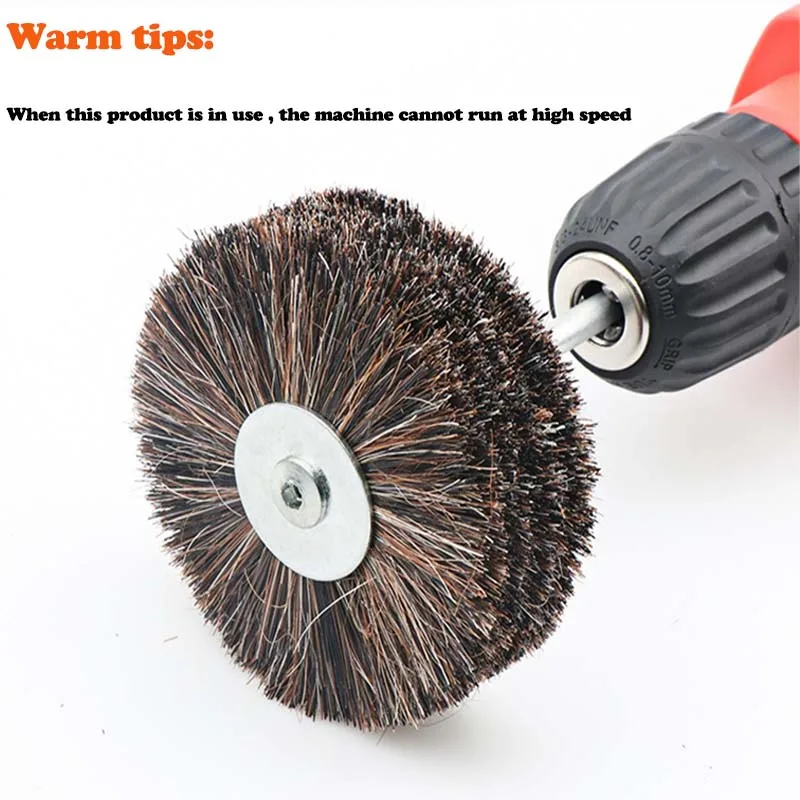 Bristle polishing brush, polishing brush working with polishing compound for wood and plastic hair removal, 1 piece