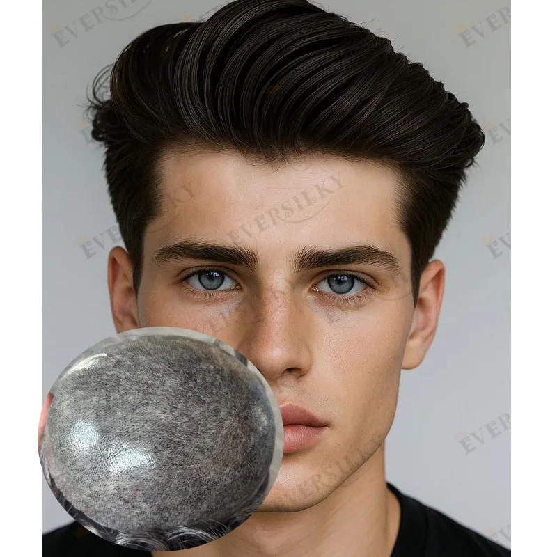 

130Density Undetectable 100% Remy Human Hair Black Dark Brown Hairpieces for Hairloss Men Easy Wear Durable 0.1mm PU Base Toupee