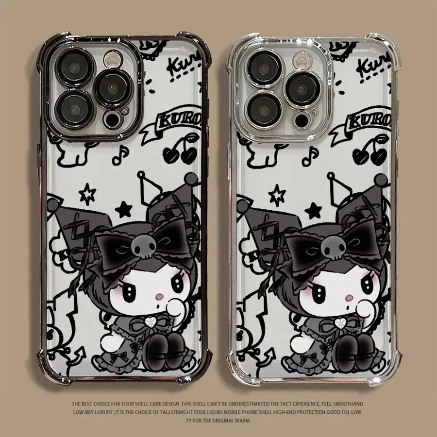 Funda Sanrio Cute Kuromi para Apple iPhone 16 11Pro 11 15Pro Max 15 14 Pro 12 16Plus XS MAX 13 XR cubierta transparente