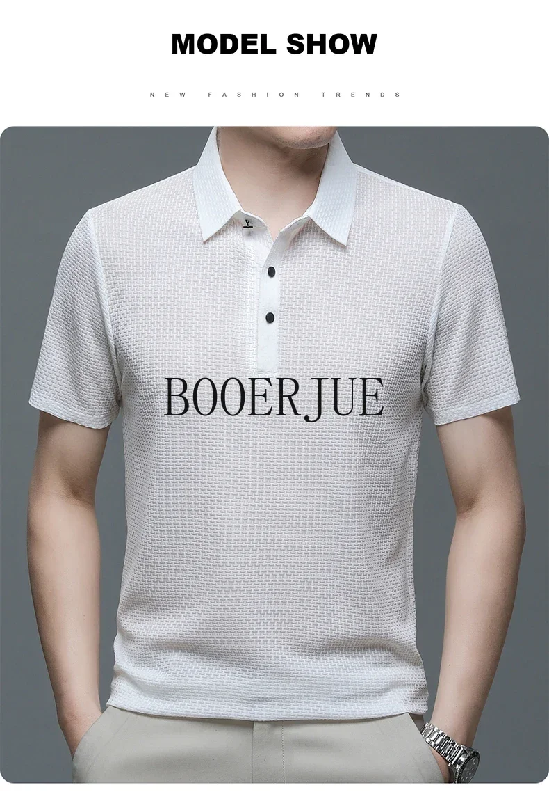 Atmungsaktives Business-Mode-T-Shirt für Herren, Markenkleidung, Sommer 2026 Neu, Herren-Lop-up-Hohlkragen-Kurzarm-Polo-T-Shirt aus Eisseide – Detail 26