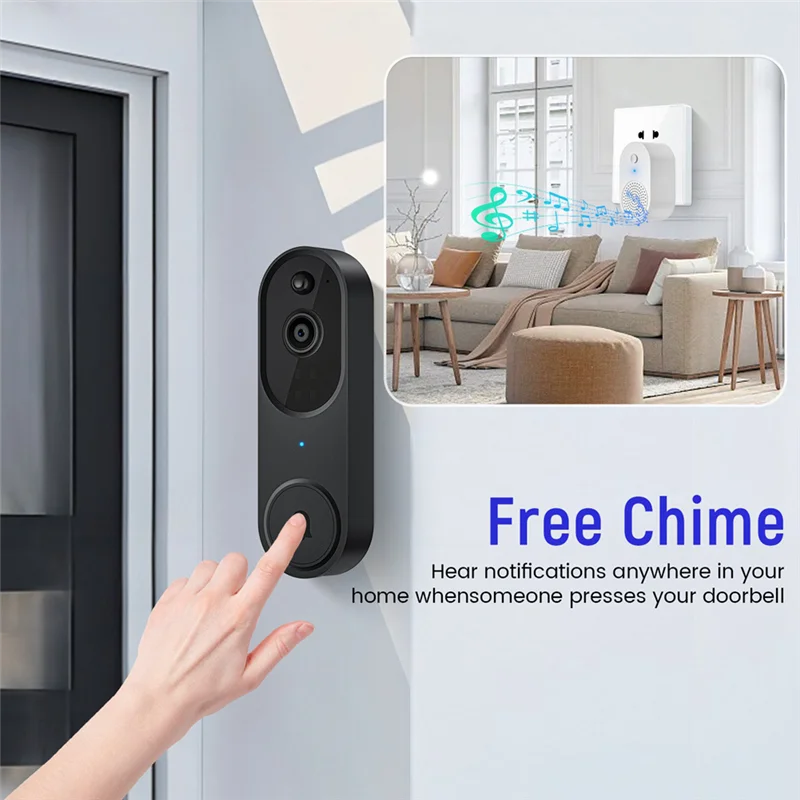 ABRU-US PLUG,1080P Wireless Video Doorbell Camera,Chime Ringer With Live View,2-Way Audio,2.4G Wifi,Night Vision