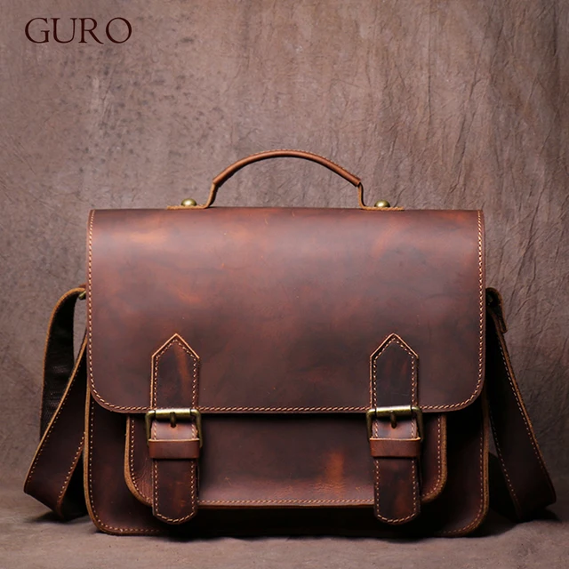 GURO Retro prawdziwe skórzane torby listonoszki męska i damska torba na ramię naturalna skóra bydlęca Crossbody torebka na co dzień luksusowe torby Cambridge