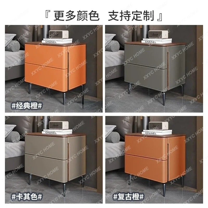 

Medieval bedside table household high-end solid wood storage cabinet bedroom chest cabinet saddle leather high foot