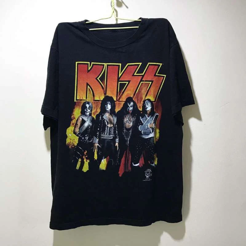 

KISS Rock Punk Американские винтажные мужские и женские футболки с короткими рукавами для пар, винтажные роскошные брендовые хлопковые мужские и женские футболки