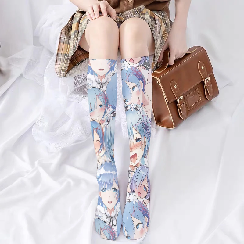 Ladies Calf Socks Cartoon Anime 3D Print Cute Sweet Lolita JK Summer Thin Stockings Harajuku Kawaii Novelty Fashion Girl Socks