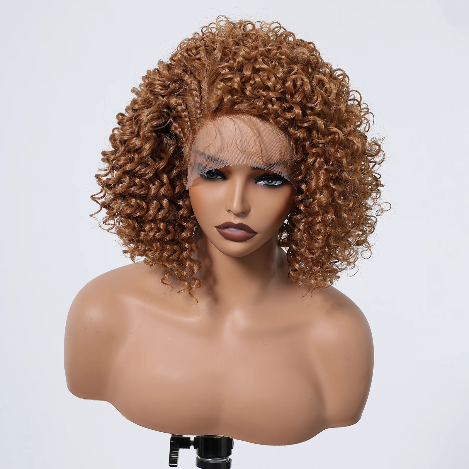 CharmSource 13x1 Short Lace Synthetic Wigs Curly Orange Brown Wig Baby Hair for Black Women Natural High Density  12inch