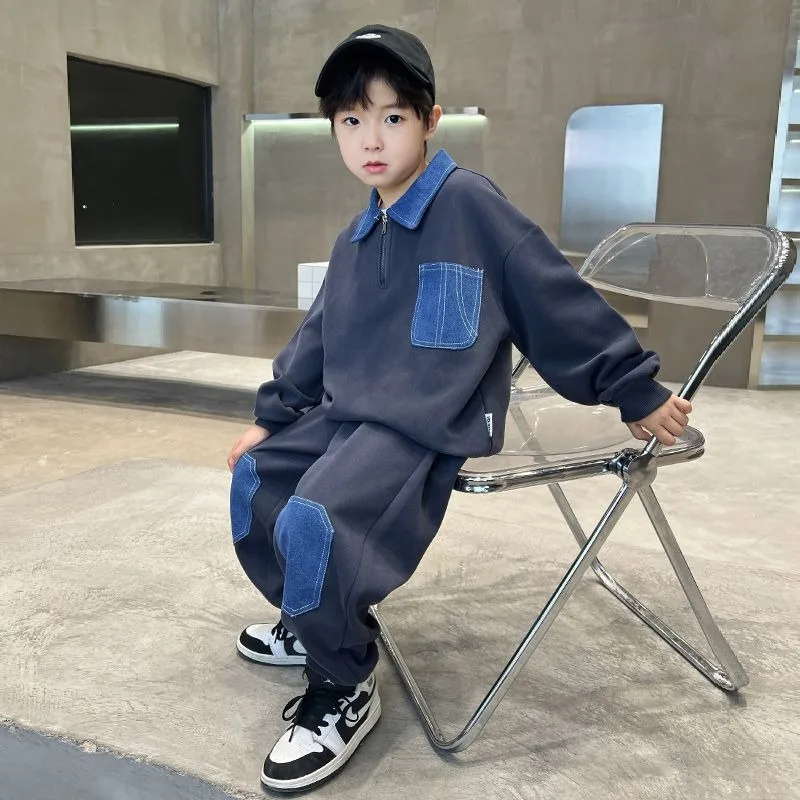 

Комплект свитшотов с цветными блоками, детский костюм для мальчика, новинка 2025, одежда, уличная одежда, зимние детские мужские комплекты, верхняя часть для мальчиков и девочек