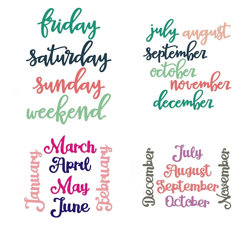 2025 New Arrival Art Month Weekend Words Metal Cutting Dies for Scrapbooking Greeting Card Making Script Letter Phrase Stencils