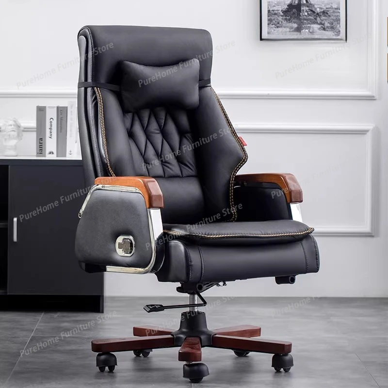 

Ergonomic Genuine Leather Office Chair - Massage Executive Desk Chair for Prolonged Sitting Comfort in Home and Business