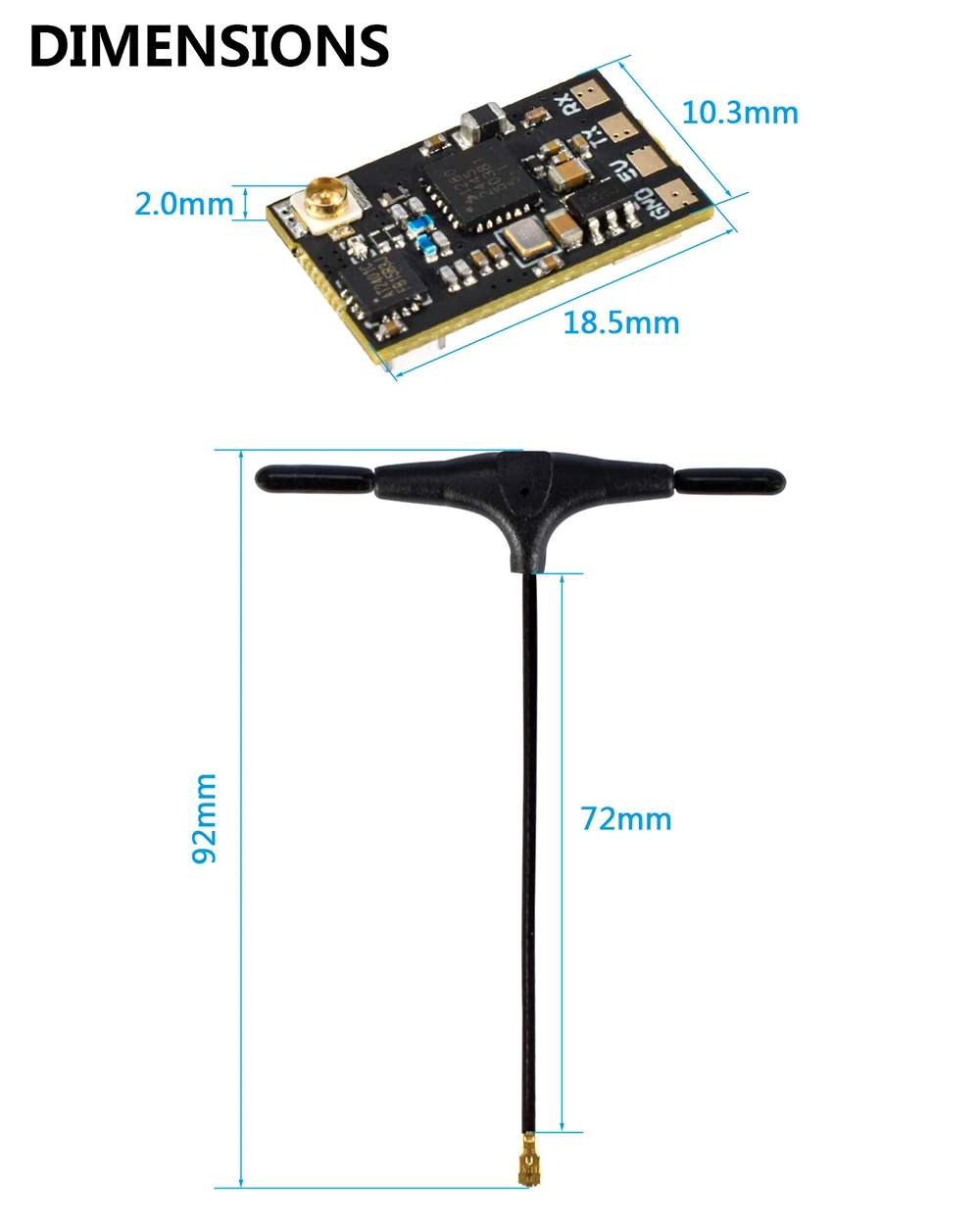 Receptor ELRS 9IMOD de 2,4 GHz, receptor de antena T de 2,4 GHz, módulo Nano de baja latencia para carrera FPV y FPV de largo alcance