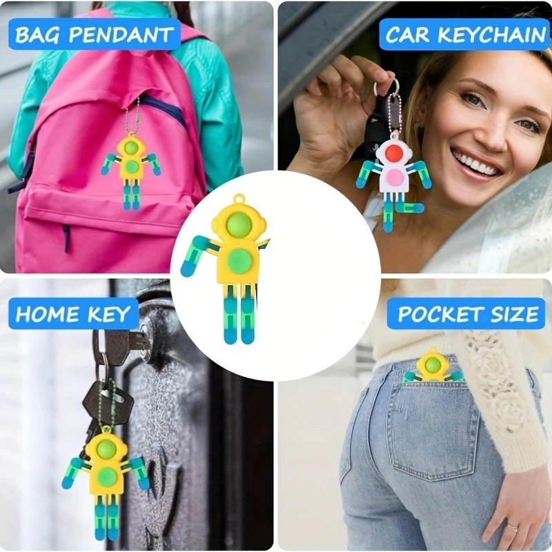 Chaveiros de giradores de inquietação de pessoas de desenhos animados que mudam de forma, giradores robóticos, presentes de festa de Natal, prêmios de sala de aula