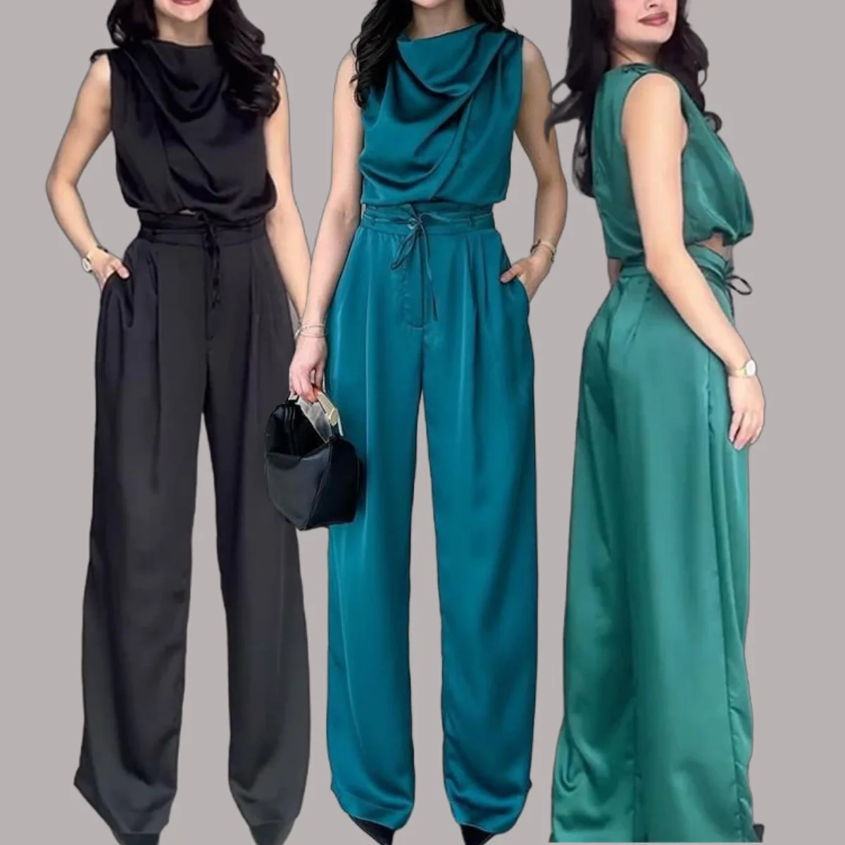 

Новый модный темпераментный комплект, жилет без рукавов, однотонный атласный комплект премиум-класса из двух предметов (2 цвета), 2026, весенне-летний тренд, Temp