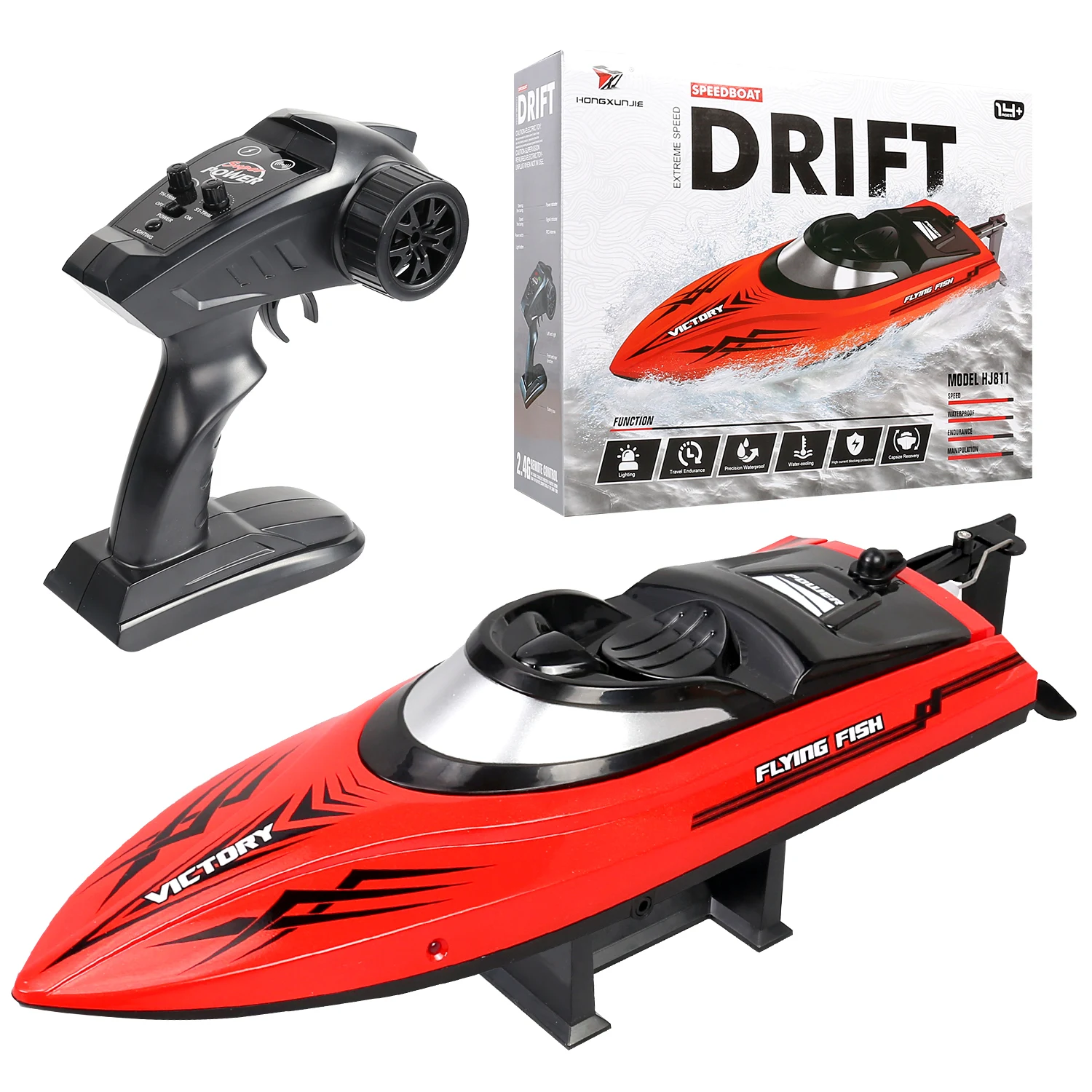 

HJ811 RC Boat Summer Water Toy 2.4G Racing Boat Speed 25km/h With Light, Low Power Prompt And Over-Navigation Reminder