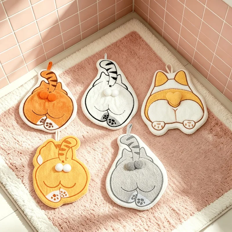 1 PCS Cute and Fun Animal Printed Handkerchief, Cute Cat and Dog Butt Design Thickened Absorbent Coral Fleece Handkerchief