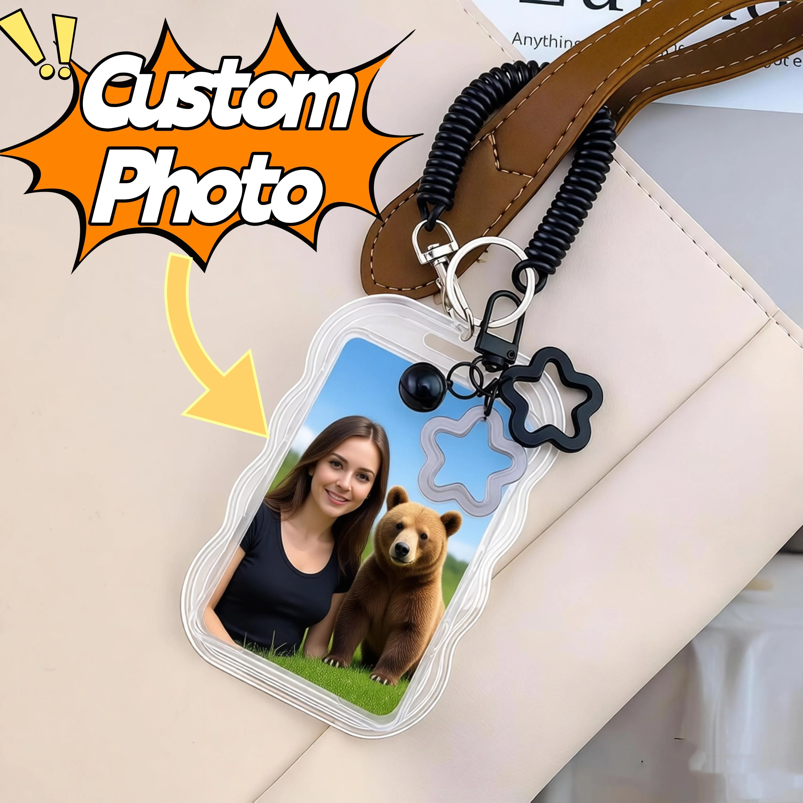 Custom Photo Star Card Holder - Student ID Transit Card Meal Card Work ID Etc. Smooth Card Swiping Clear Transparent Card Sleeve