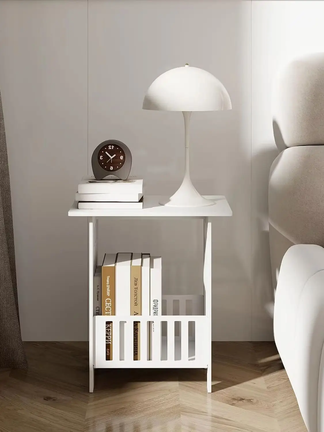Small White Bedside Table, Nightstand for Bedroom, Sofa Side Desk with Storage Shelf, Living Room Mini Square Table,Slim Coffee End Table for Small Spaces, Living Room, Balcony & Bathroom