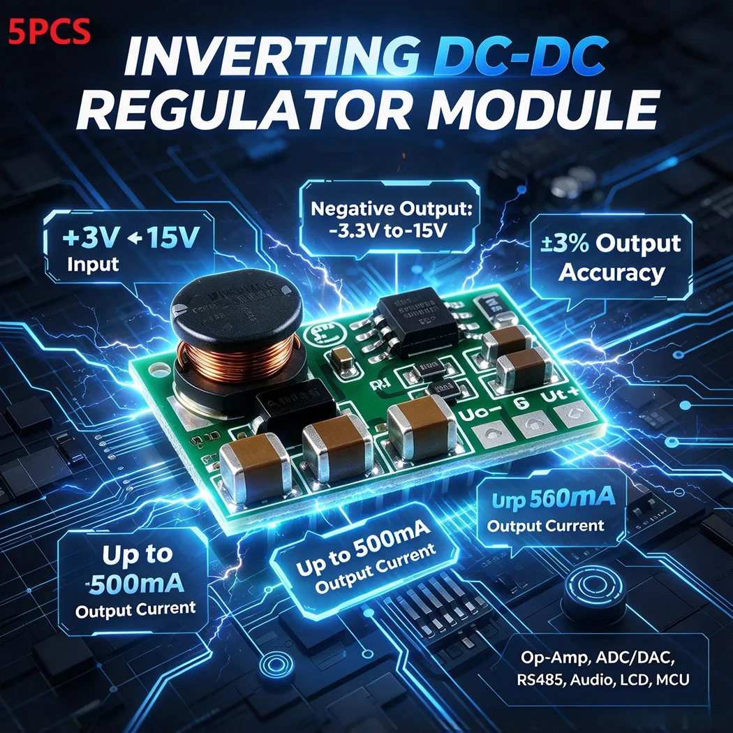 5PCS DC-DC Inverting Boost Buck Module 3-15V Input to 3.3V-15V Negative Voltage Regulator for Op Amp RS485 ADC DAC