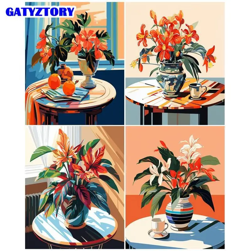 

GATYZTORY Painting By Number Flower Vase Drawing On Canvas HandPainted Art Gift DIY Picture By Number Kits Home Decor