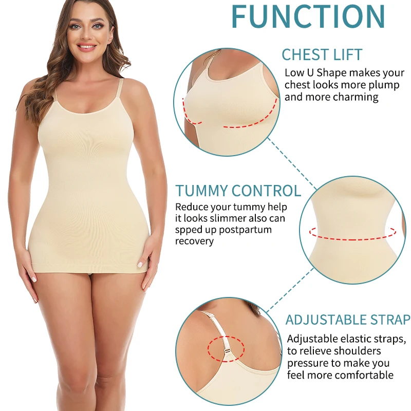 Women Shapewear Cami Firm Control Seamless Body Shaper Tummy Slimming Vest Smoothing Compression Tank Top Scoop Neck Camisole