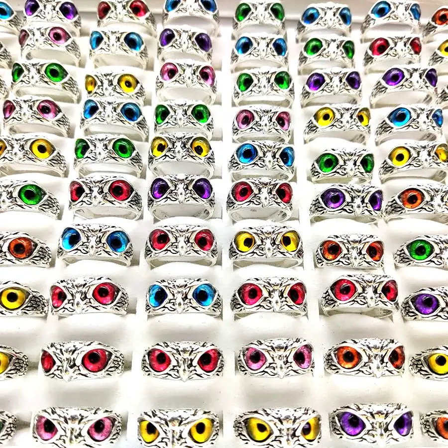 الجملة الكثير 10/20/100 قطعة اللون العلوي عيون خمر لطيف البومة الحيوان خواتم للرجل والمرأة الشرير مجوهرات الساخن 2022