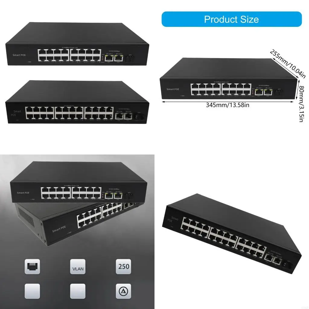 

C90F Мощный коммутатор POE 48 В, 16+2/24+2 порта, 250 Вт, металлический корпус для установки в офисе и конференц-зале