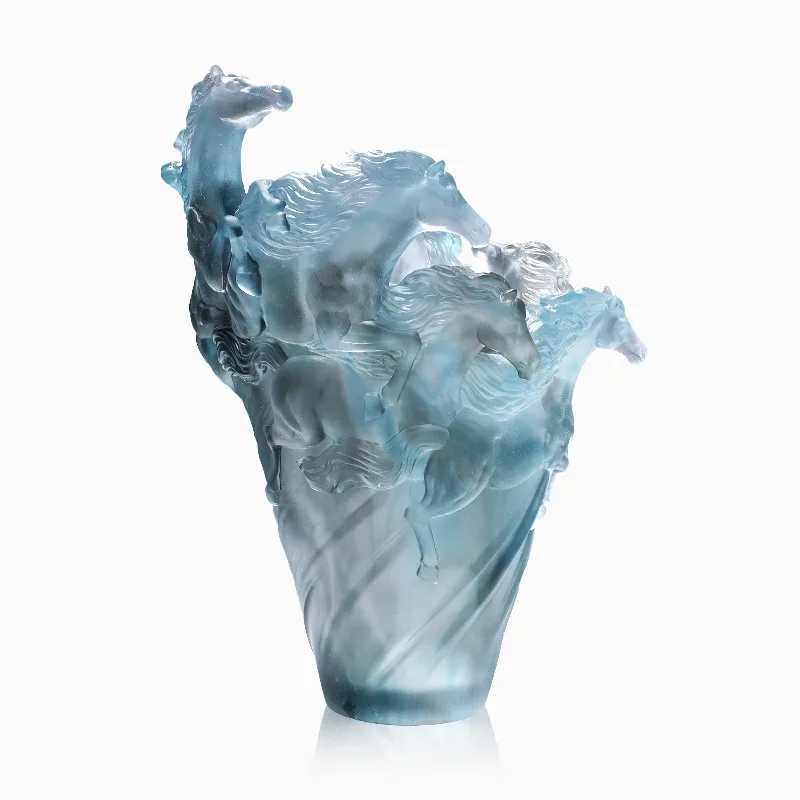 Elegant glazed crystal horse vase Noriva brand art animal printing relief carving home decoration