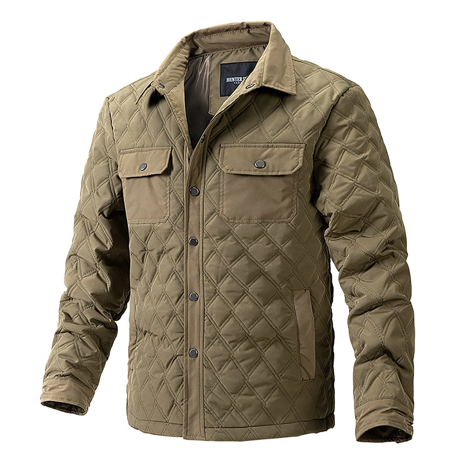 

Mens Autumn Winter Jacket Diamond Plaid Casual Padded Double Pocket Lapel Cardigan Button Long Winter Fleece Fluffy Jacket