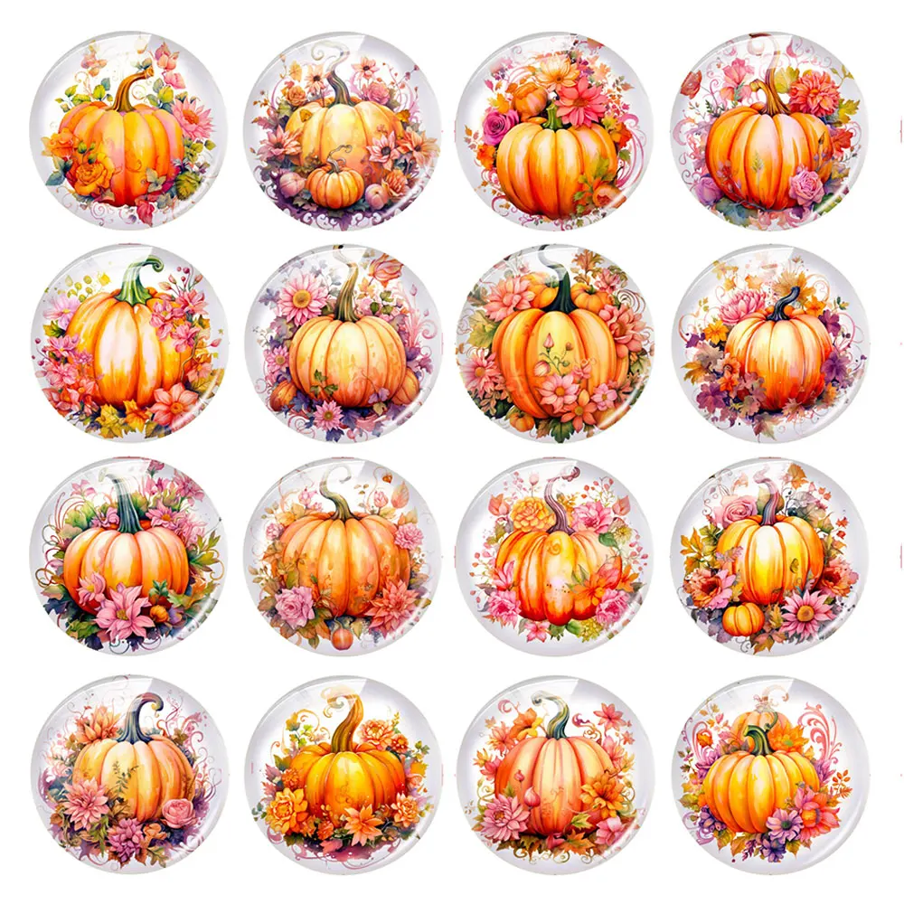 

Handmade Thanksgiving Fall Autumn Pumpkin Flower Photo Glass Cabochon Flatback Demo Flat Back Cameo For Diy Jewelry Making