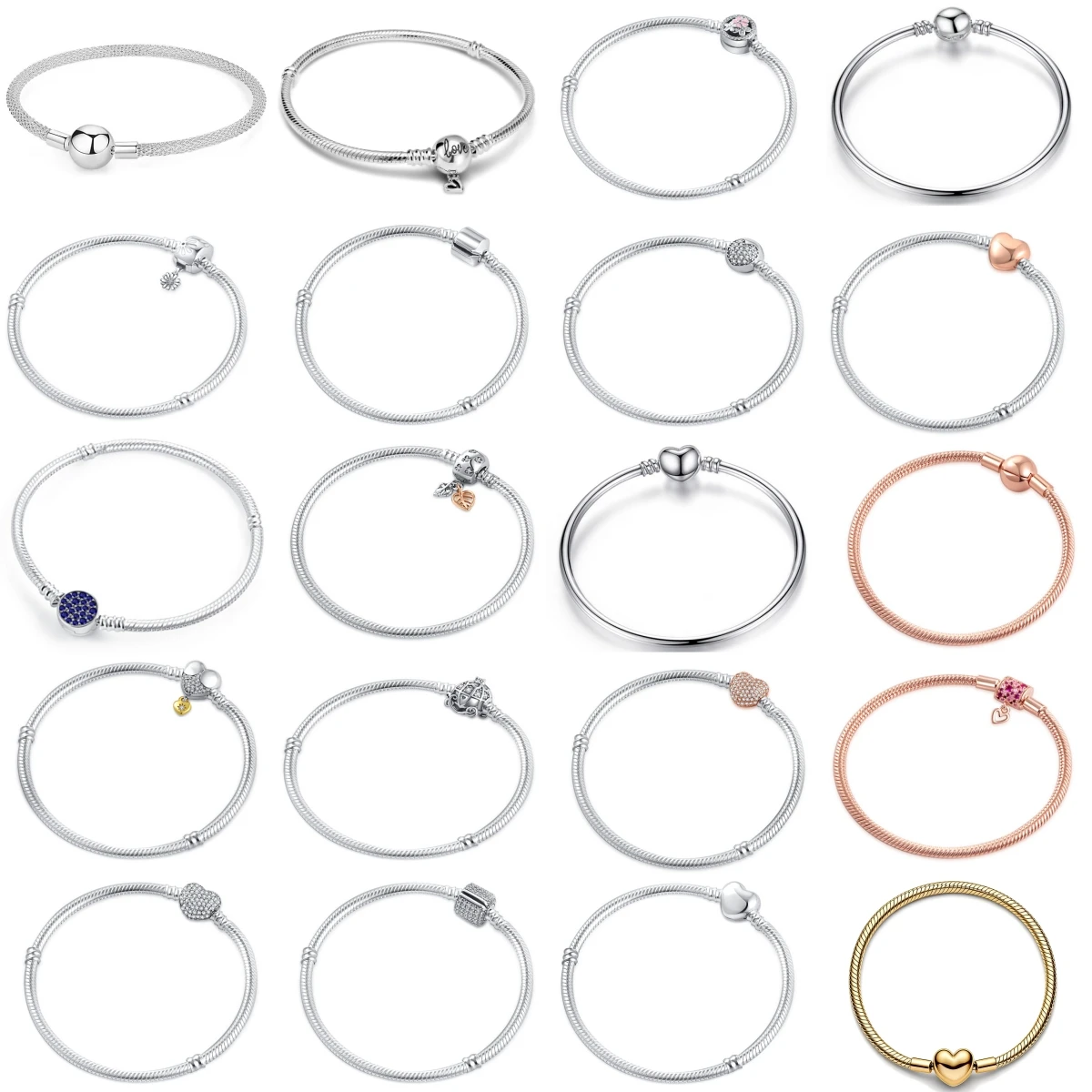 925 Sterling Silver Snake Chain Bracelets for Women Rose Gold Gold Heart Clasp Charm Bracelet DIY Bangle Jewelry Gift