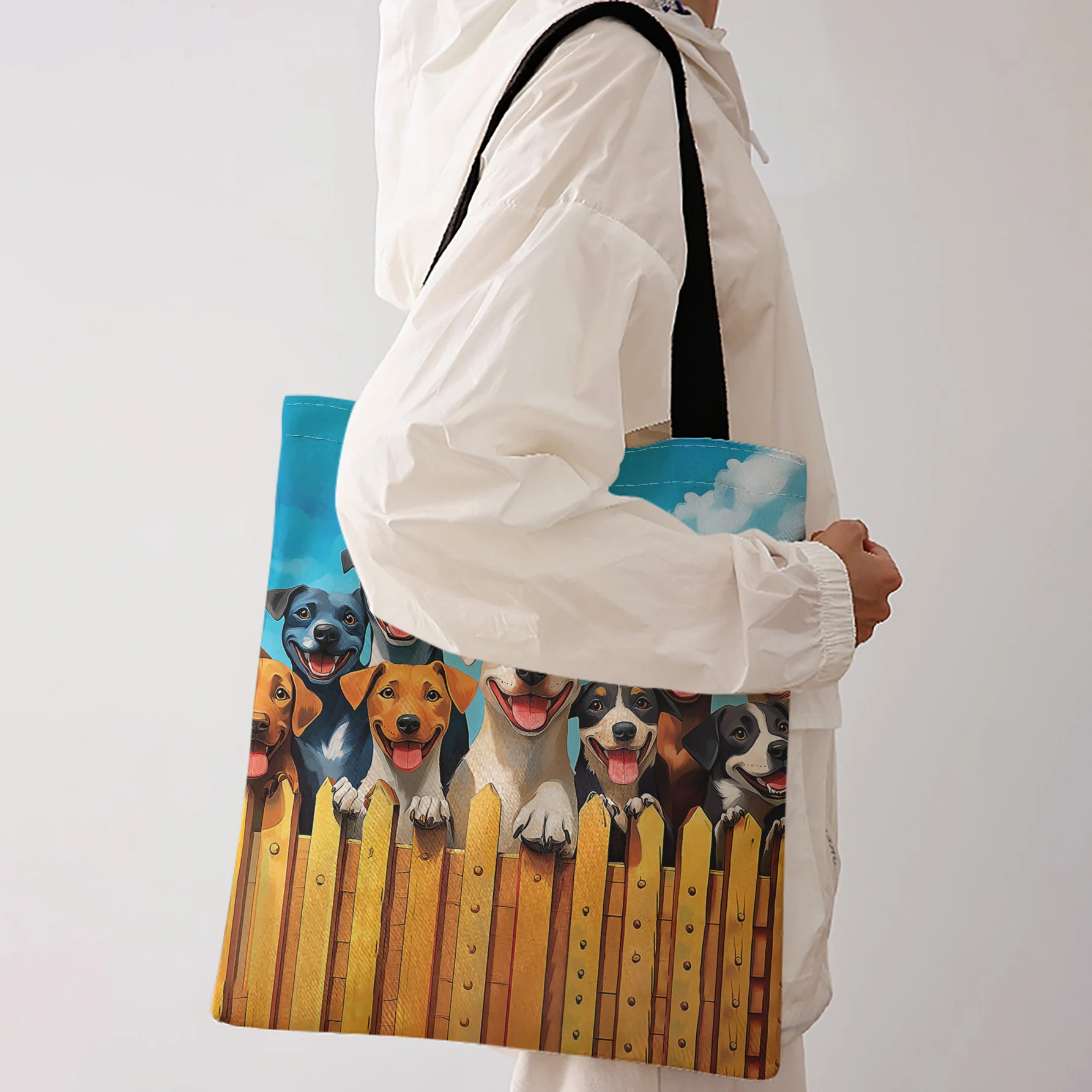 Fence Puppies Print Tote Bag Large Capacity Shoulder Bag For Shopping Travel Daily Use