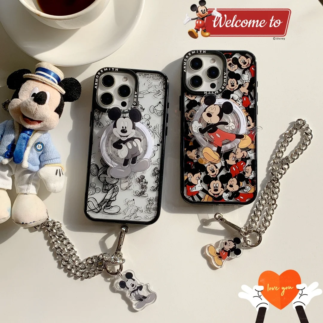 

Mickey Minnie Mouse Magnetic Bracket Magsafe Wireless Charge Phone Case For iPhone 17 16 15 14 13 12 11 Pro Max 14 Plus Cover﻿